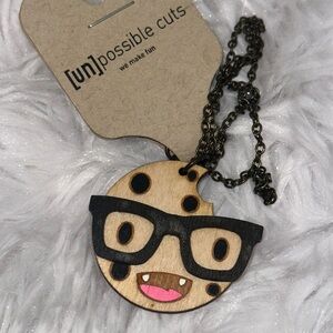 Unpossible Cuts Nerdy Chocolate Chip Cookie wooden necklace Quirky Hand Cut Nerd
